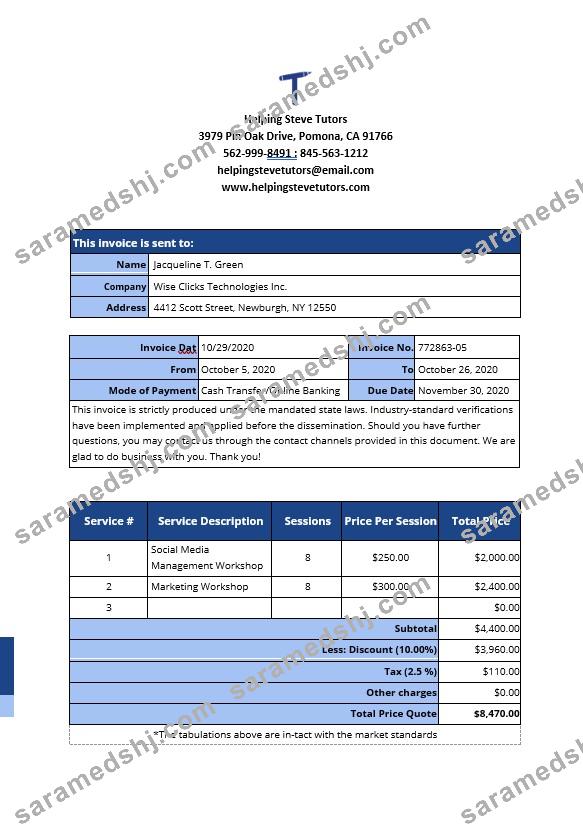 Freelance Work From Home Invoice Template